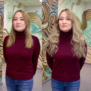 Окрашивание, наращивание 120 капсул 45см premium, стрижка.