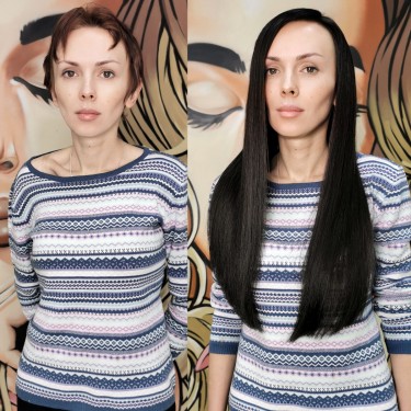 Окрашивание, наращивание волос 250 капсул 55см, стрижка.