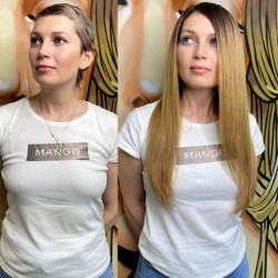 Окрашивание, наращивание волос 40см 252 капсулы, стрижка.