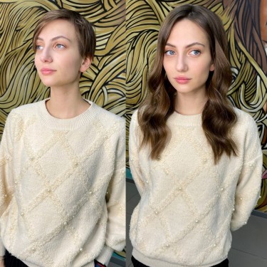 Наращивание волос 284 нано капсулы 40см, стрижка.