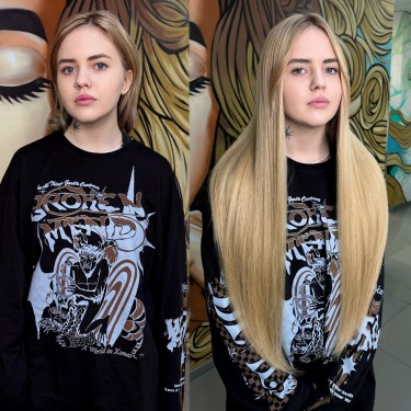 Наращивание волос 230 капсул 70см, стрижка.