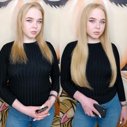 Наращивание волос 114 капсул 55см, стрижка.